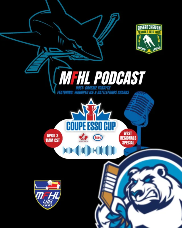 Check out the MFHL Podcast: 2026 West Regionals Special today at 11AM CST Sask TimeHost Graeme Forsyth is joined by guests from @winnipegiceaaa & your Battlefords WPD Ambulance Sharks ahead of the 2026 Esso Cup West Regionals Series!Link in Bio@gshow_productions | @graemeforsyth | @winnipegiceaaa | @saskfemaleu18 | @hockeysaskatchewan | @mfhlu18aaa | @hockeymanitoba #RoadToTheEssoCup2026 #AAAhockey #NextUp #SharksHockey #PlayoffHockey